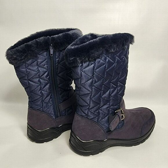 Women's - Size 7 M Easy Dry by Easy Street Boulder Waterproof Boots Navy Suede - Picture 5 of 10